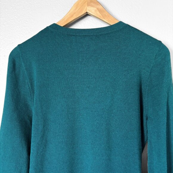 Emerald Green Tie Waist Crewneck Sweater Dress Womens Medium Cozy Holiday Party - Picture 12 of 13